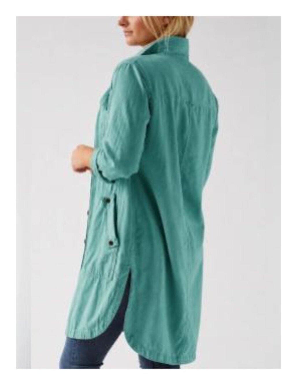 Duluth Trading Co. Artisan Hemp Duster Shirt, aqua, large, EUC - Picture 2 of 6